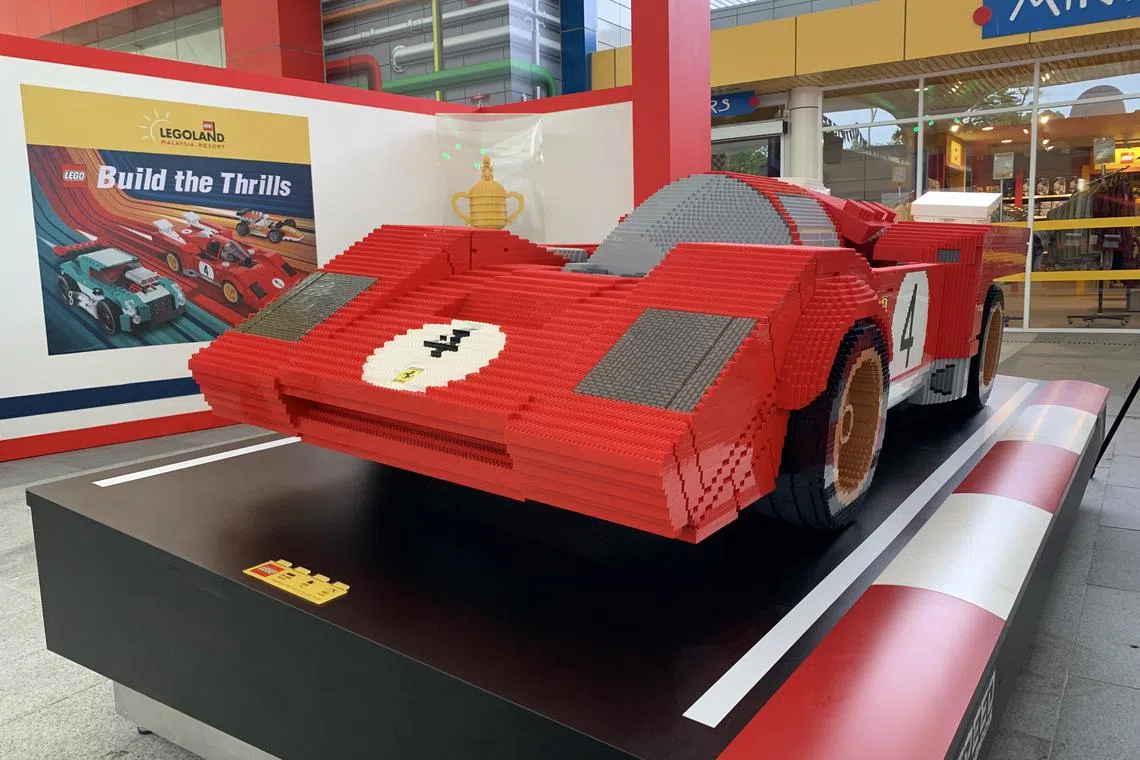 A replica of a Ferrari 512 M model, made up of 78,496 Lego bricks, at Legoland Malaysia.