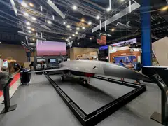 Anduril Industries' exhibit at the Singapore Airshow 2026 includes the Fury unmanned aerial vehicle.