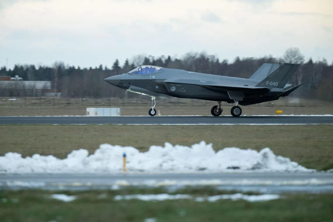 A F35 fighter jet of the Royal Netherlands Air Force in Amari, Estonia, Dec 16, 2024. The United States consolidated its position as the world’s top weapons exporter - accounting for 43 per cent of global exports - far ahead of the second largest, France, which accounted for 9.6 per cent.