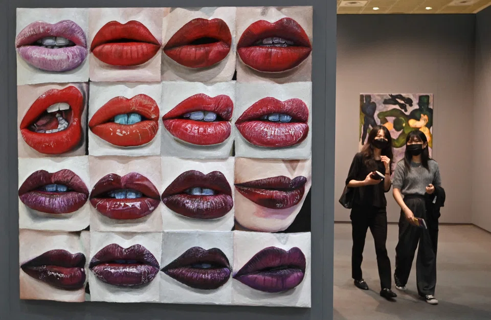 Artwork "Day Into Night Lips, 2022" by artist Gina Beavers at the Frieze Seoul 2022 art fair in Seoul on Sep 2, 2022; the arrival of Frieze Seoul is seen opening new doors for South Korea’s art market.