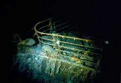This photo taken during the historical 1986 dive to the wreck shows the bow of the Titanic.