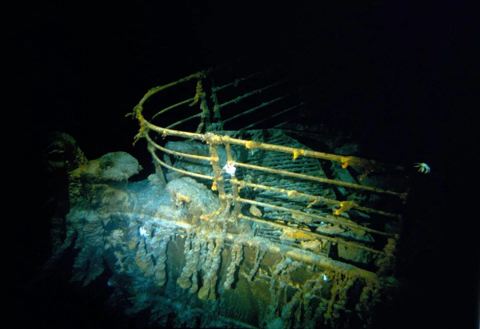 This photo taken during the historical 1986 dive to the wreck shows the bow of the Titanic.