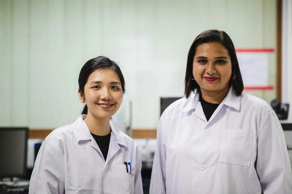Stem cell biologists Sandhya Sriram (right) and Ling Ka Yi founded Shiok Meats to develop lab-grown crustacean meat. 