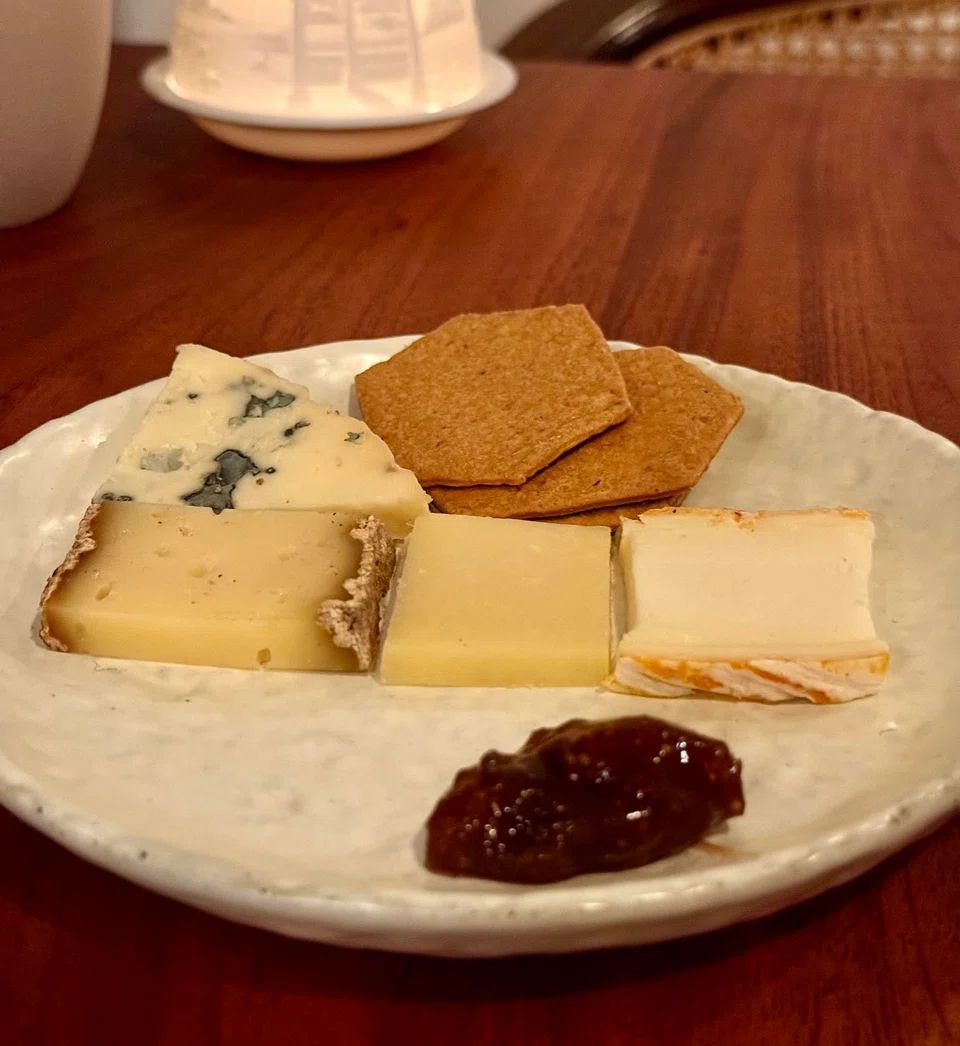Assorted cheese plate.