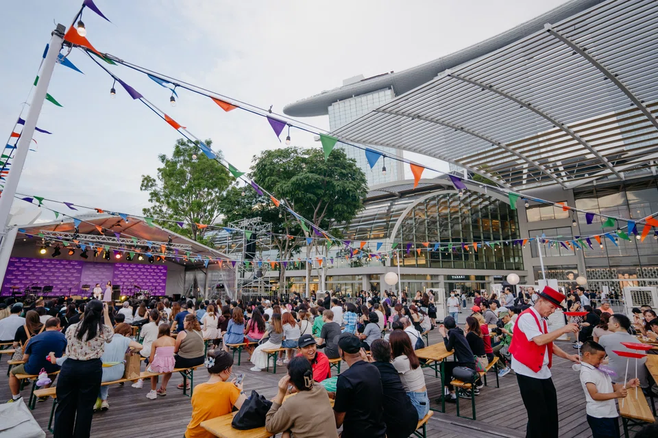 The outdoor festival at Event Plaza features performances by local artistes and food stalls from MBS' restaurants.