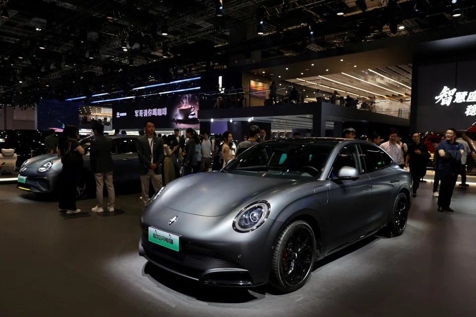 A Great Wall Motors Ora EV on display at the Auto Shanghai show last year. In the US, EV sales made up nearly 8% of new car sales in 2025, while China’s share surged above 50%. 