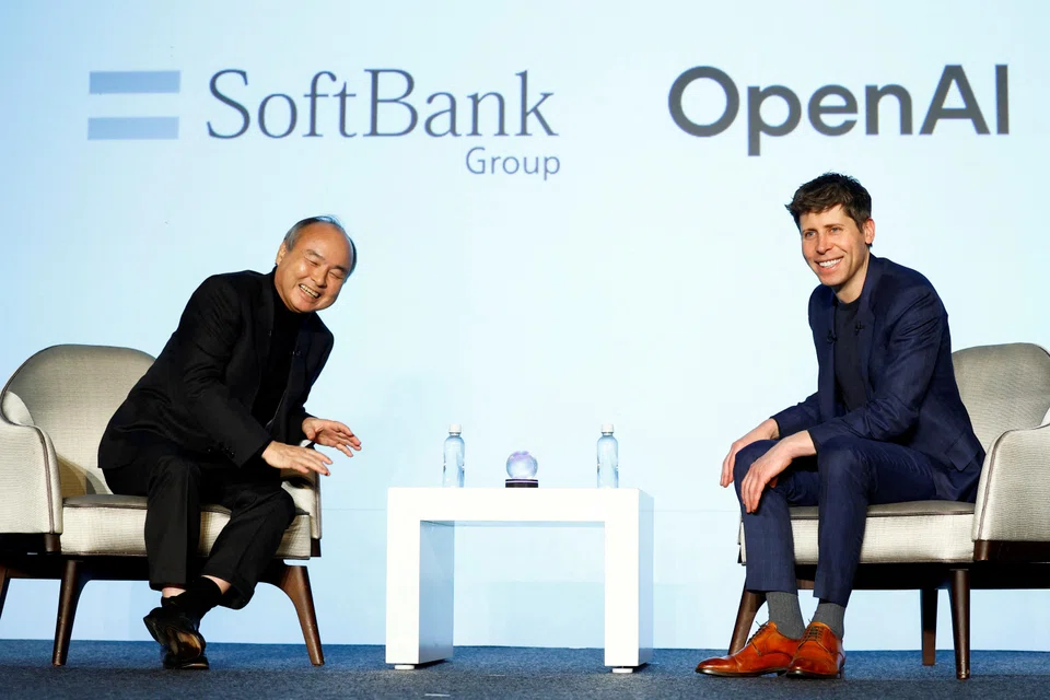 SoftBank CEO Masayoshi Son and OpenAI CEO Sam Altman attend an event to pitch AI for businesses in Tokyo, Japan, Feb 3, 2025. 
