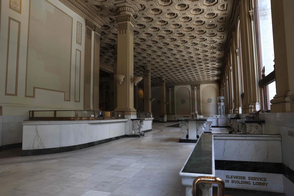 A vacant former Wells Fargo Bank office sits in San Francisco, California; working from home has cut into office values and almost US$1.5 trillion of commercial property debt is due for repayment before the end of 2025. 