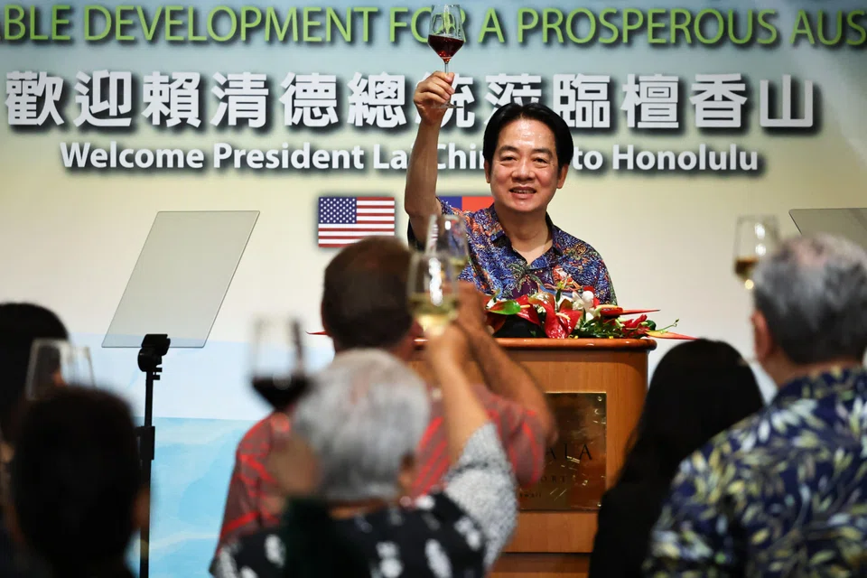 Taiwan's President Lai Ching-te making a toast as he attends a dinner in Honolulu, Hawaii, Nov 30, 2024.