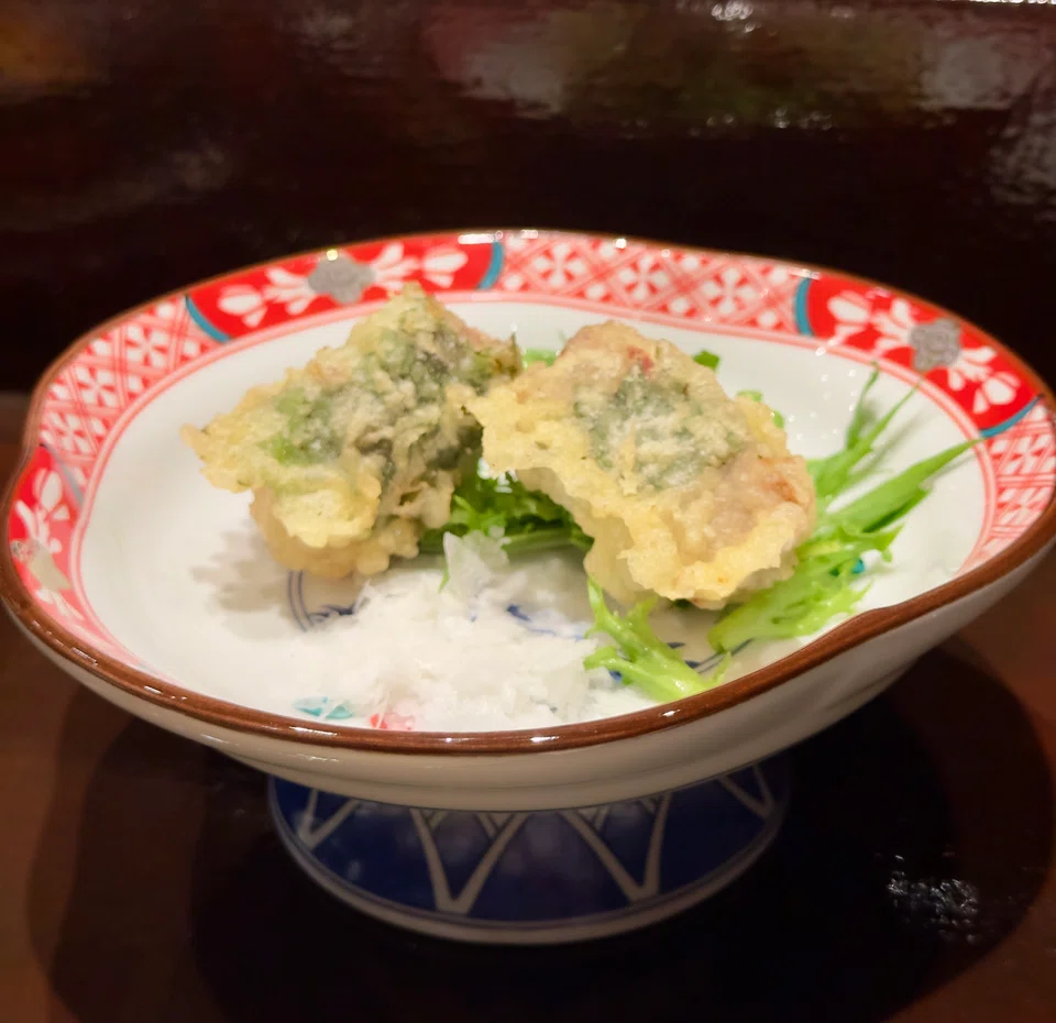 Wagyu beef cubes served tempura style.