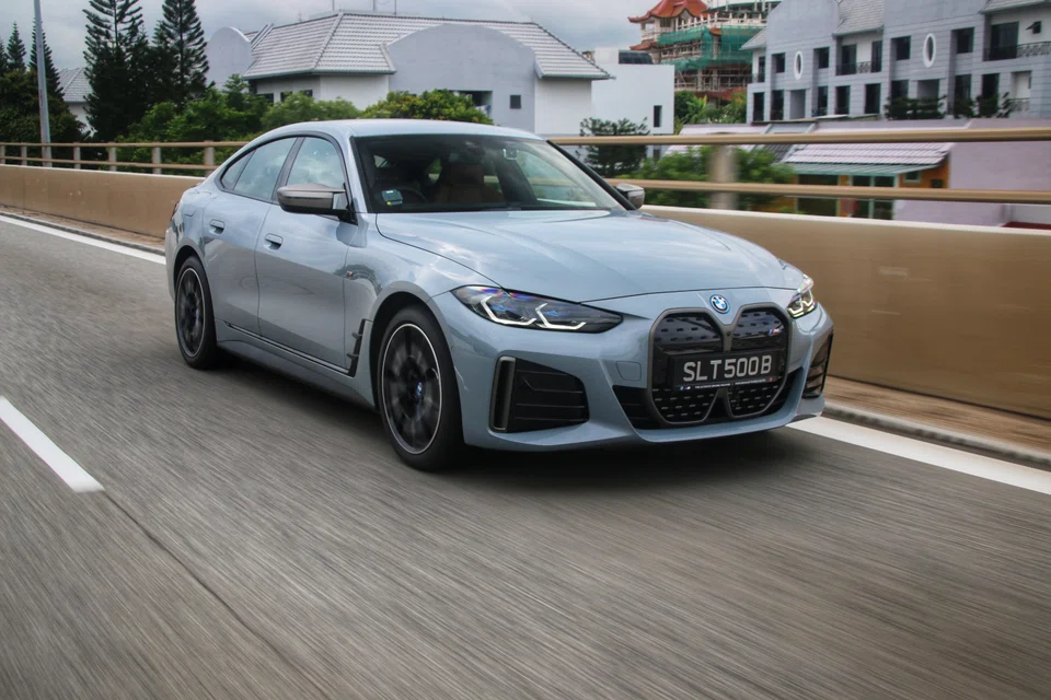 There’s no engine to rev up, so the instant you put your foot down is the instant the BMW i4 M50 unleashes great torrents of torque, gushing from its motors as if from a firehose.