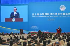 China's Premier Li Qiang speaking during the opening ceremony of the China International Import Expo in Shanghai, China, on Nov 5. 