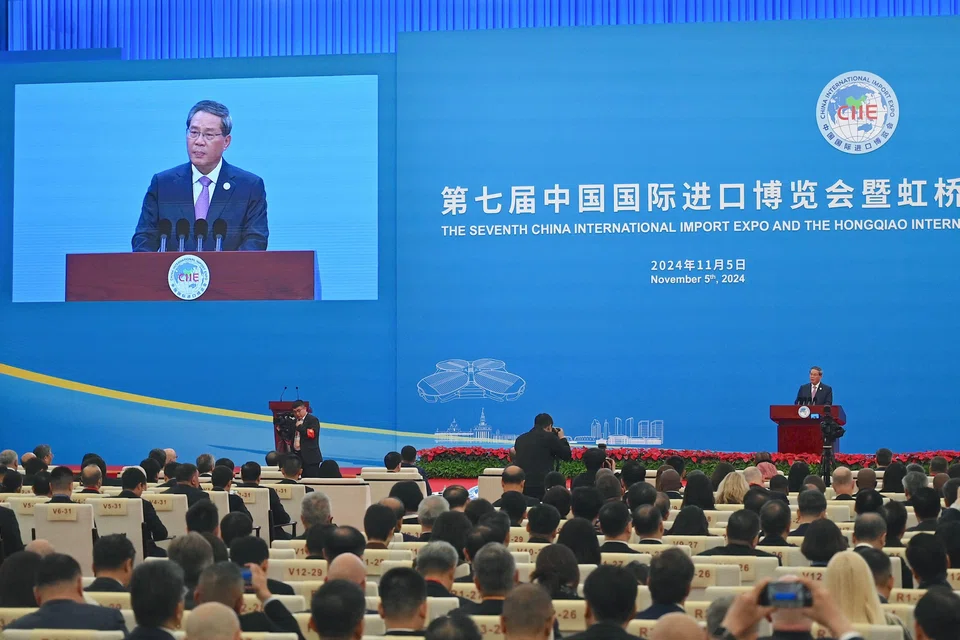 China's Premier Li Qiang speaking during the opening ceremony of the China International Import Expo in Shanghai, China, on Nov 5. 