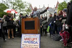Robert F Kennedy Jr campaigns against childhood vaccine mandates at a rally in Albany, New York, May 14, 2019. 