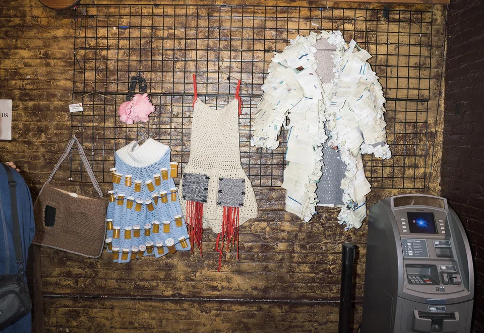 An installation by fibre artist Jo Luttazi at the second annual Debt Ball, which bills itself as a do-it-yourself alternative to Met Gala. The event in Brooklyn aimed to raise money for organisations that relieve medical debt.