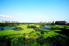 A bird's-eye view of the Blackstone course at Mission Hills Resort Haikou, which Tiger Woods once described as one of the best in the world after playing there in 2013.
