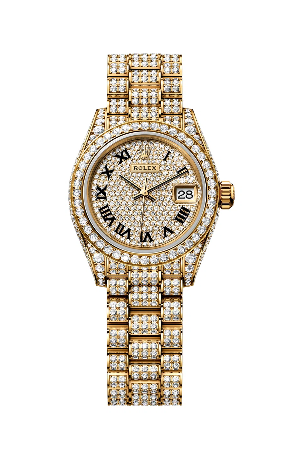 Oyster Perpetual Lady-Datejust in yellow gold and diamonds.