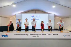 Representatives of Nxera and Telkon Malaysia (TM) and government officials at the groundbreaking ceremony in Iskandar Puteri on Thursday (Jul 25). Nxera CEO Bill Chang is first from right; TM's CEO Amar Huzaimi Md Deris is second from left. The guest of honour was Senior Minister of State for Trade and Industry Low Yen Ling (third from right).  