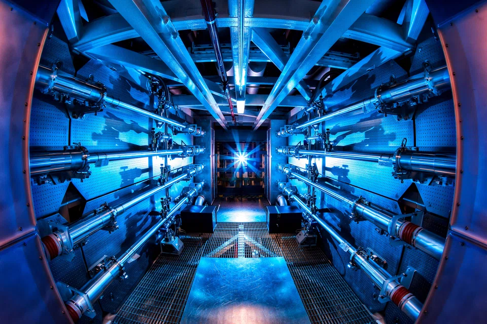 The National Ignition Facility’s preamplifier module increases the laser energy as it travels to the Target Chamber in an undated photograph at Lawrence Livermore National Laboratory federal research facility in Livermore, California.