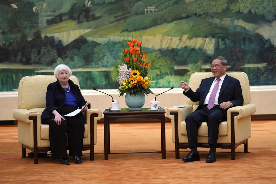 The US-China relationship can only move forward with direct and open communication, US Treasury Secretary Janet Yellen (left) told Chinese Premier Li Qiang.