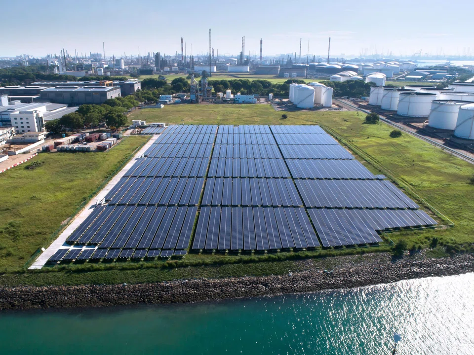 An installation of solar photovoltaic panels on Jurong Island under JTC's Solarland programme.