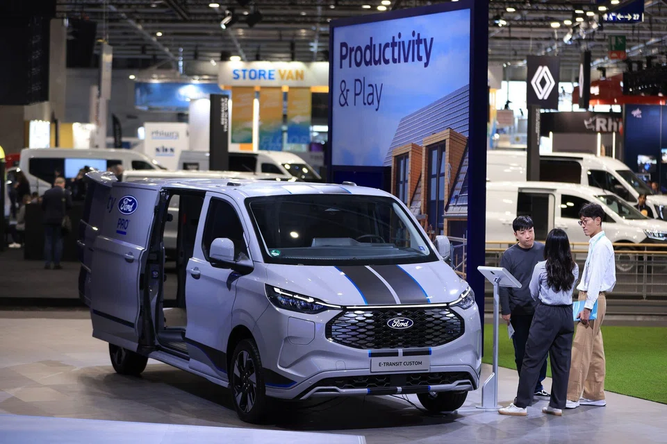 A Ford E-Transit Custom electric van at the IAA Transportation fair in Hannover, Germany, Sept. 16, 2024. Electric vehicles will represent as much as 24 per cent of new cars sold in Europe next year, according to a report by think tank Transport & Environment.