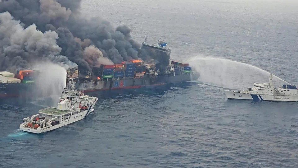 The 268-metre Singapore-flagged container vessel MV Wan Hai 503, carrying 22 crew members – four of whom are missing – caught fire about 78 nautical miles off India’s Beypore port on Jun 9.