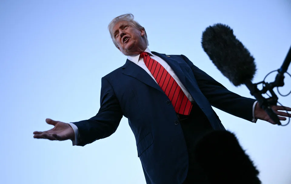 US President Donald Trump speaks to journalists at Lehigh Valley International Airport in Allentown, Pennsylvania, Aug 3, 2025.