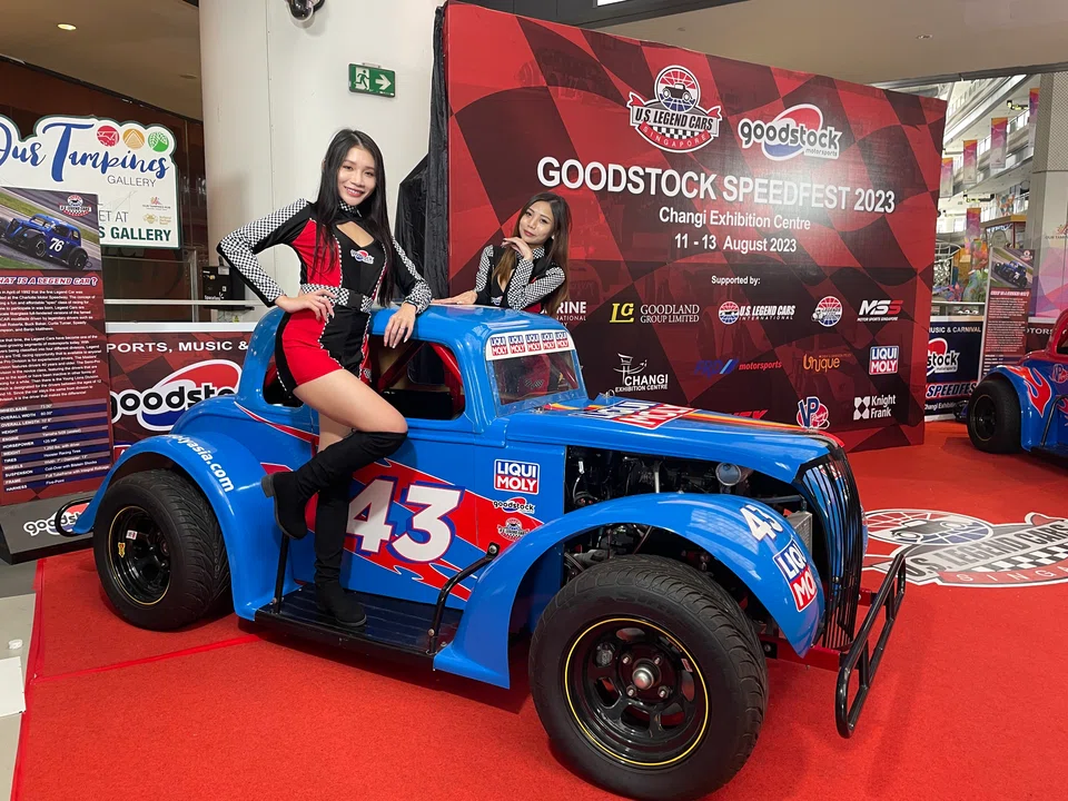 A US Legend Cars International racing car on display at Our Tampines Hub, the venue of the signing ceremony between Goodstock Motorsports and US Legend Cars International for the launch of Goodstock Speedfest.