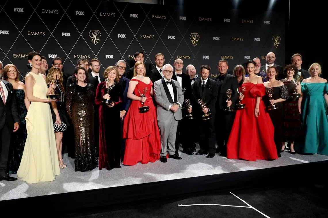 The cast of HBO's 'Succession' at the 75th Primetime Emmy Awards in Los Angeles, California, Jan 15, 2024. HBO had four shows up for outstanding drama series, including eventual winner 'Succession'. 