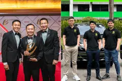 (From left) Brian Ng, Bernard Ng and Samuel Pei, co-founders of KC Group; and Song Yan Ho, Shin Ng and Kris Lee, co-founders of RushOwl. 