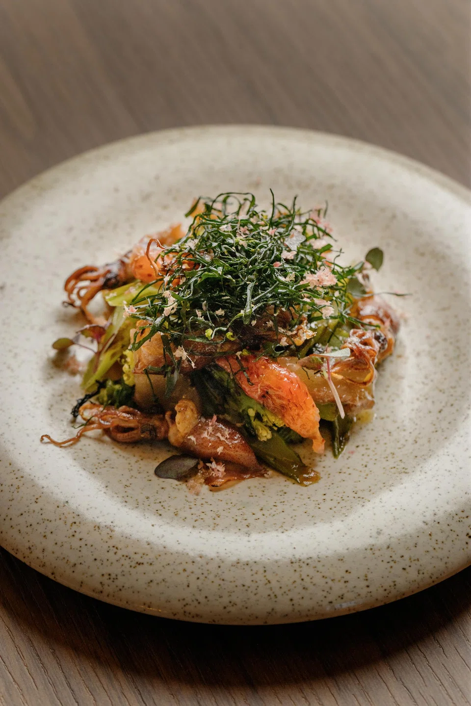 Grilled "firefly" squid "rojak".