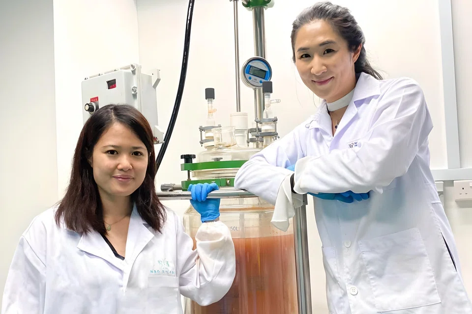 Jaslyn Lee (left) and Didi Gan founded N&E Innovations, which turns food waste into an antimicrobial agent.