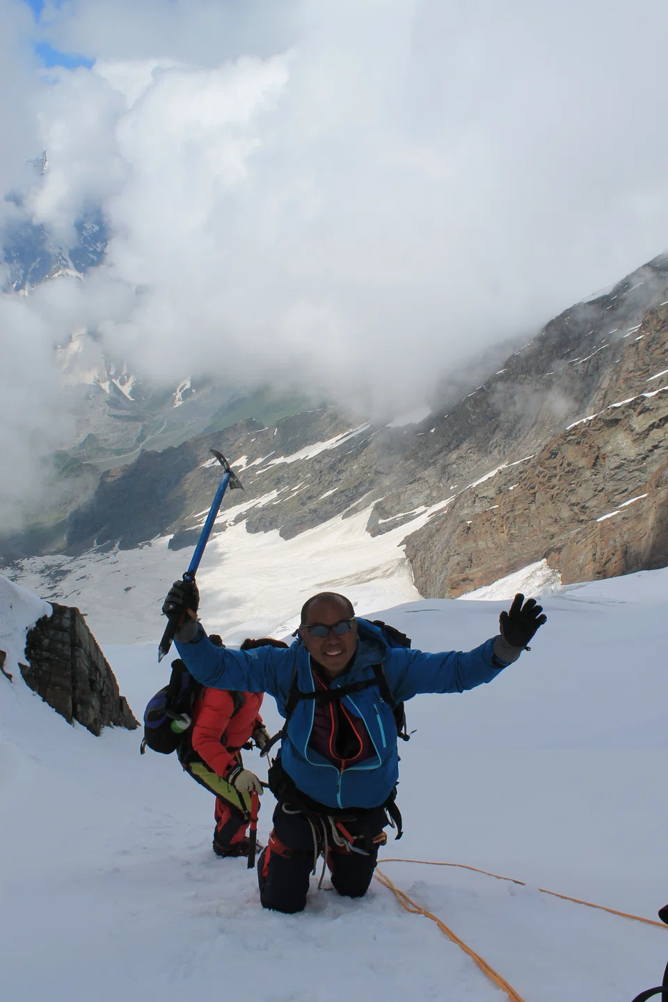 Summiting Friendship Peak on last day of basic mountaineering course in Manali, India, 2016