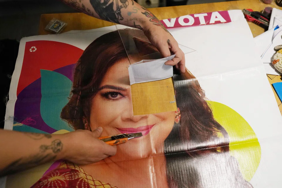 The most expensive bag is a collage of the heavily shadowed eyes of Clara Brugada, the ruling party candidate set to be the next mayor of Mexico City.