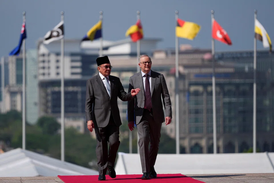 Australian Prime Minister Anthony Albanese (left) with Malaysian Prime Minister Anwar Ibrahim in Putrajaya on Apr 16.