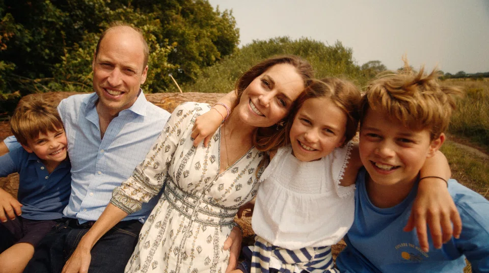 (From left) Prince William, Princess of Wales Catherine, Prince George, Princess Charlotte and Prince Louis in a screengrab  from video taken in August, Norfolk. Britain. 