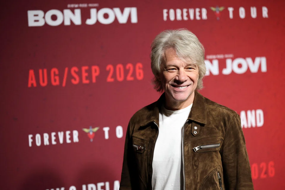 Singer Jon Bon Jovi attends a photo call at Wembley Stadium in London on Oct 24.