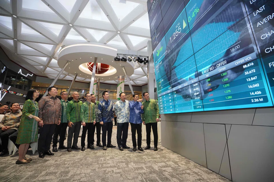Harita Nickel's top executives and board members at the Indonesia Stock Exchange in Jakarta on Apr 12.