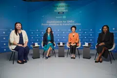 From left: Beatrice Liu, co-founder and CEO of Oriental Remedies Group; Koren Wines, managing director of Xero Asia; Low Yen Ling, Senior Minister of State in the Ministry for Trade and Industry; and panel moderator Anita Gabriel, deputy news editor of The Business Times. 