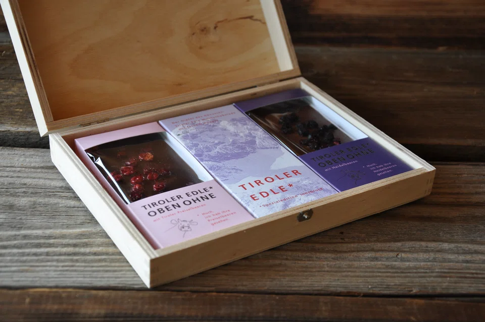 The milk for Tiroler Edle’s chocolate comes from Tyrolean Greys, a breed of cattle which has grazed the Tirol mountains for 3,000 years.