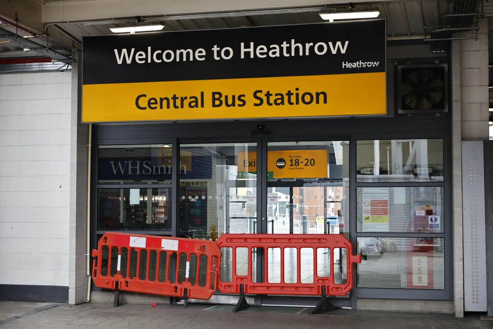 The closed entrance to Heathrow Bus Station on Mar 21 after Heathrow Airport announced it would be closed all day.
