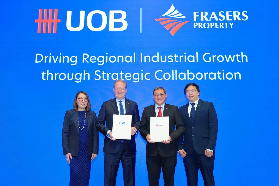 From left: Vira-Anong Chiranakhorn Phutrakul, deputy CEO and head of wholesale banking, UOB Thailand; Richard Maloney, president and CEO, UOB Thailand; Peerapat Srisukont, managing director of industrial business, Frasers Property Thailand; Kriangkrai Pokanukrom, first senior vice-president, financial reporting, Frasers Property (Thailand) Public Company Ltd.