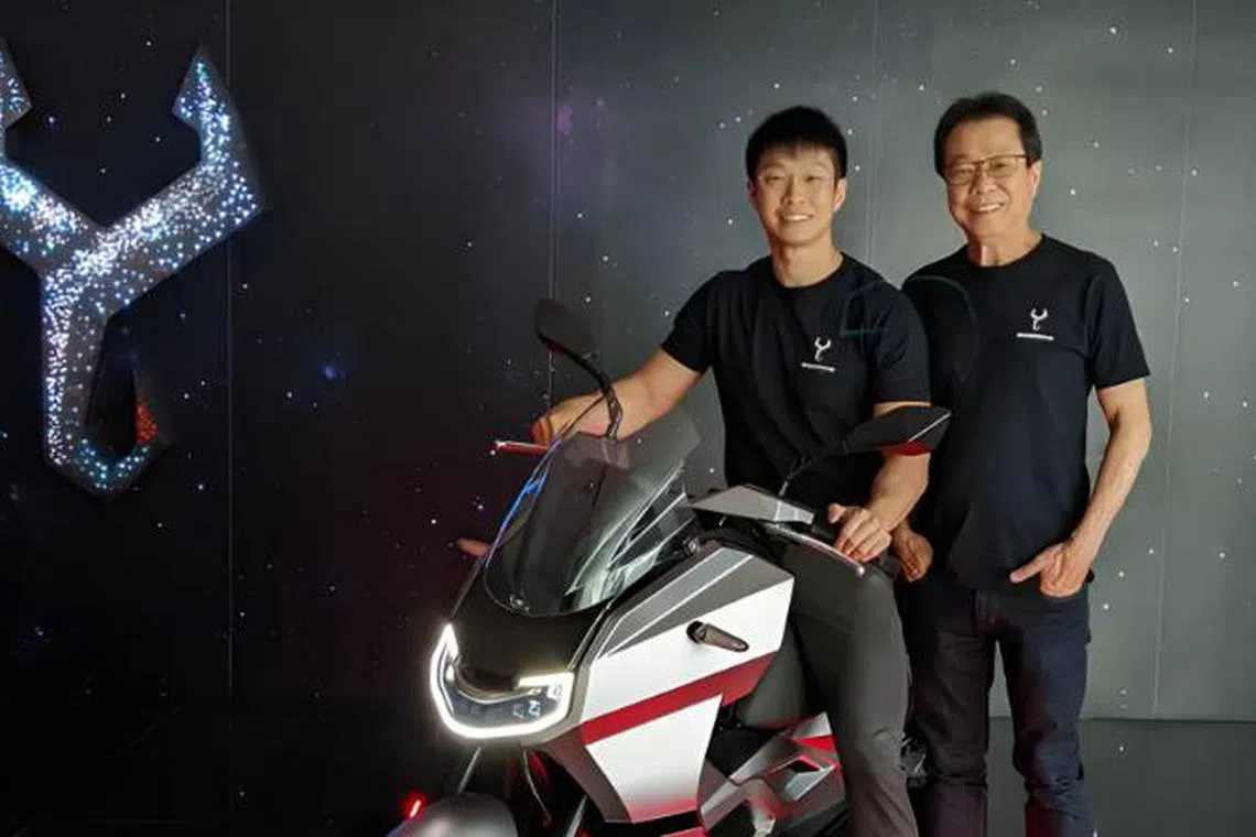 Scorpio Electric CEO Joshua Goh (left) with Melvin Goh (right), founder-adviser at Scorpio Electric and executive chairman and CEO of EuroSports Global.