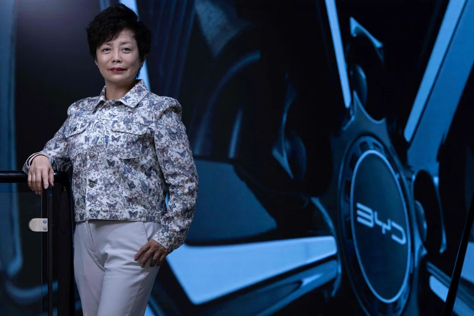 Executive vice-president of Chinese electric and hybrid automotive manufacturer BYD Stella Li at a BYD dealership in Paris, France, March 20, 2025. 