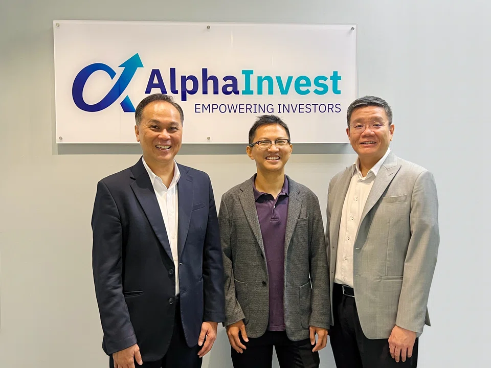 From left: AlphaInvest's chief executive Christopher Lee, managing director of investor platforms Shanison Lin, and chief operating and technology officer Lim Dau Hee. AlphaInvest intends to go beyond traditional equities-based products and services. 