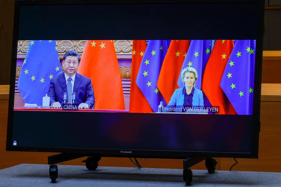 Chinese President Xi Jinping and European Commission President Ursula von der Leyen during an EU China summit in 2022. The EU has released five new initiatives which indicate its more sceptical policy towards China.