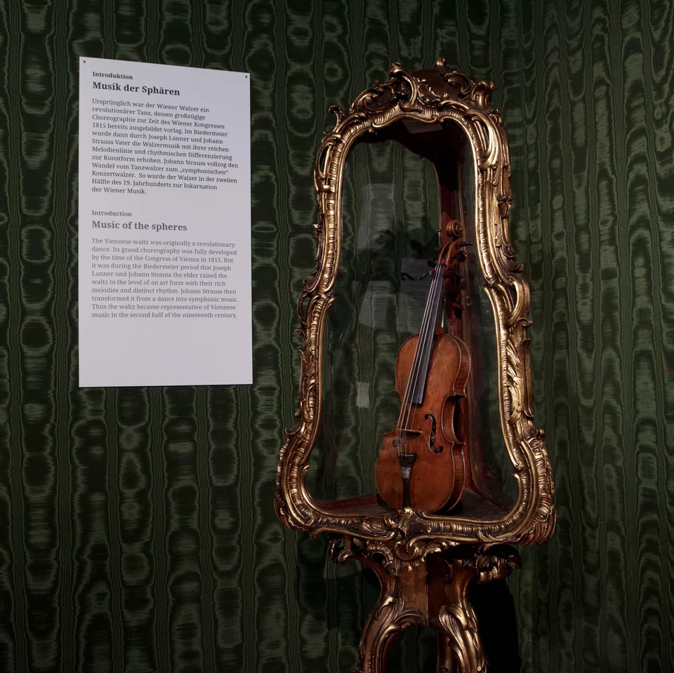 The violin of Johann Strauss at the Johann Strauss Museum; Vienna is marking 200 years after his birth with special events, concerts and exhibitions, and even an Austrian Airlines aeroplane emblazoned with a portrait of Strauss and his violin.