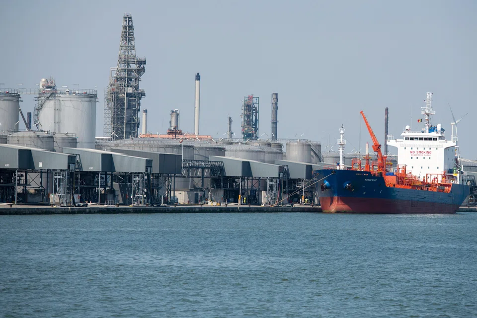 A tanker docked at the terminal of a fertiliser facility at the  Port of Antwerp-Bruges in Antwerp, Belgium. The EU's Emissions Trading Scheme will come into effect from Jan 1, 2024.