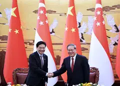 Singapore Prime Minister Lawrence Wong (left) and China Premier Li Qiang during PM Wong's official visit to China in June.